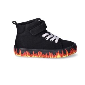 Wonder Nation Black High-Top Kids Sneakers with Flame-Print Sole